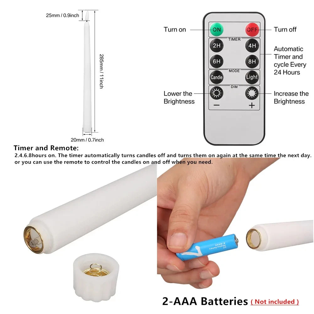 LED Flameless Taper Candles with Remote and Timer, 12/24 Pack