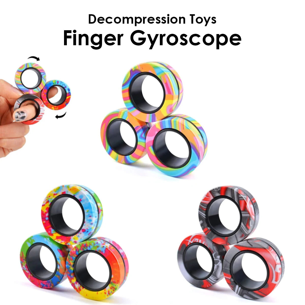 Magnetic Fidget Rings – 3-Piece Spinner Set for Stress Relief