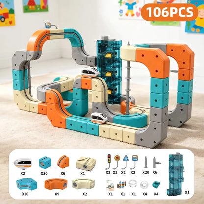 Electric Train Building Blocks with Magnetic Track for Kids