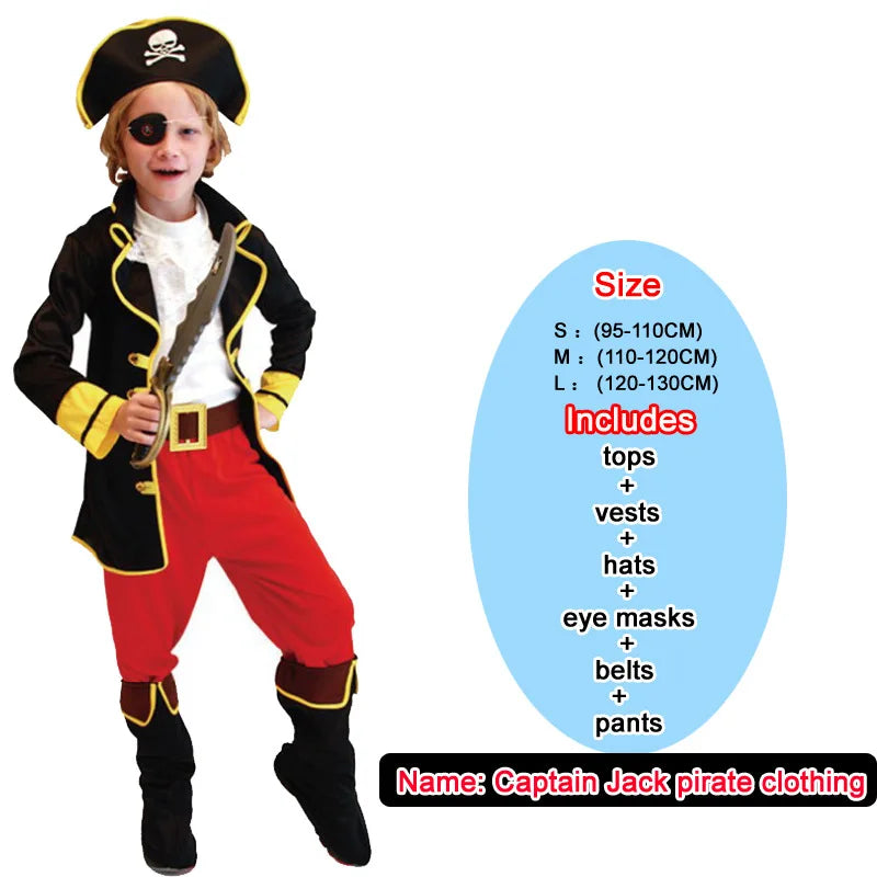 Kids Pirate Costume Set Top Pants Headgear – Halloween Dress-Up