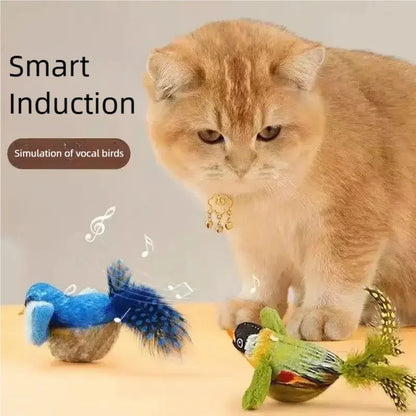 Smart Touch Activated Chirping Bird Cat Toy | Realistic Sound Interactive Self Play Catnip Teaser | Indoor Wall Hanging Cat Toys