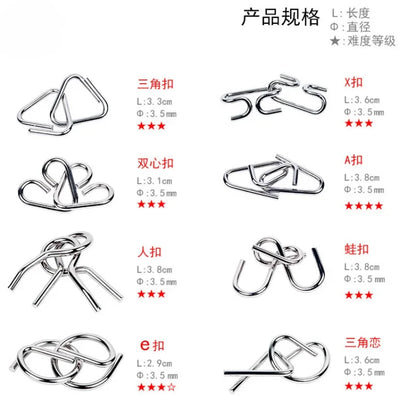 Metal Wire Puzzle Set 8-Piece Mind Brain Teaser for Kids & Adults