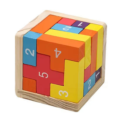 3D Wooden Cube Puzzle – Interlocking Brain Teaser Game