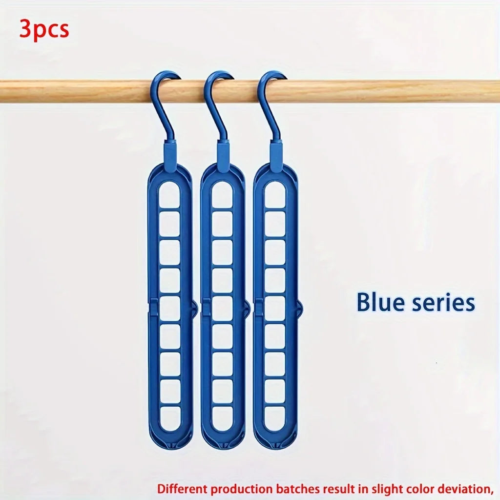 Space Saving Hangers – 3Pcs 9-Hole Foldable Clothes Organizers