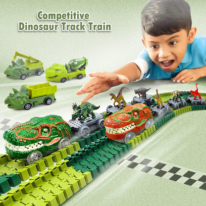 Dinosaur Track Toy – Kids Electric Track Car with Lights