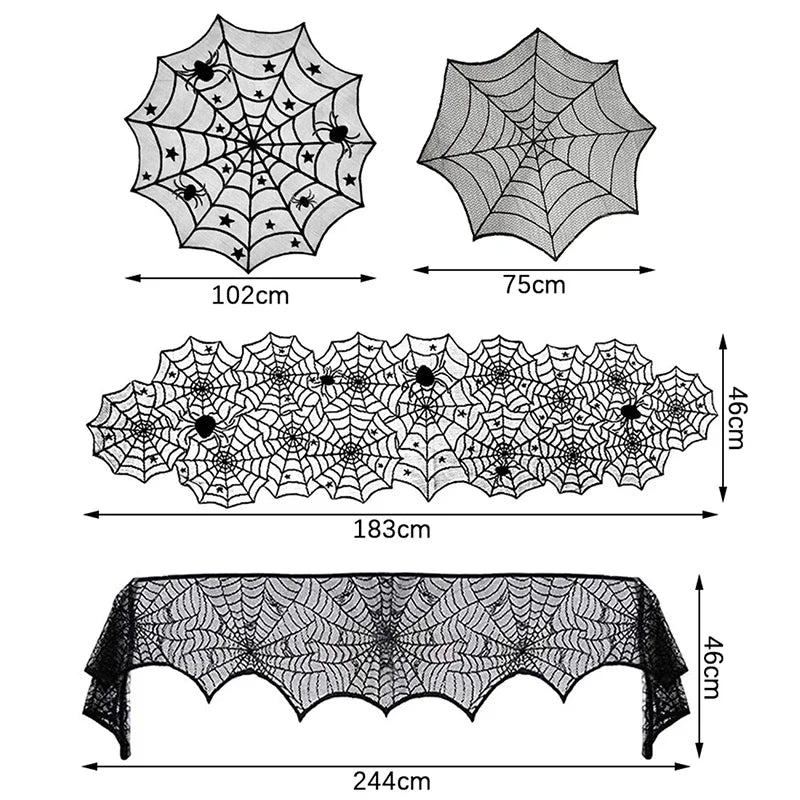 Halloween Spider Web Tablecloth – Black Lace Table Runner