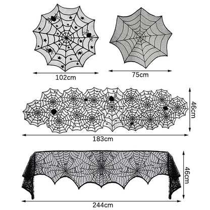 Halloween Spider Web Tablecloth – Black Lace Table Runner