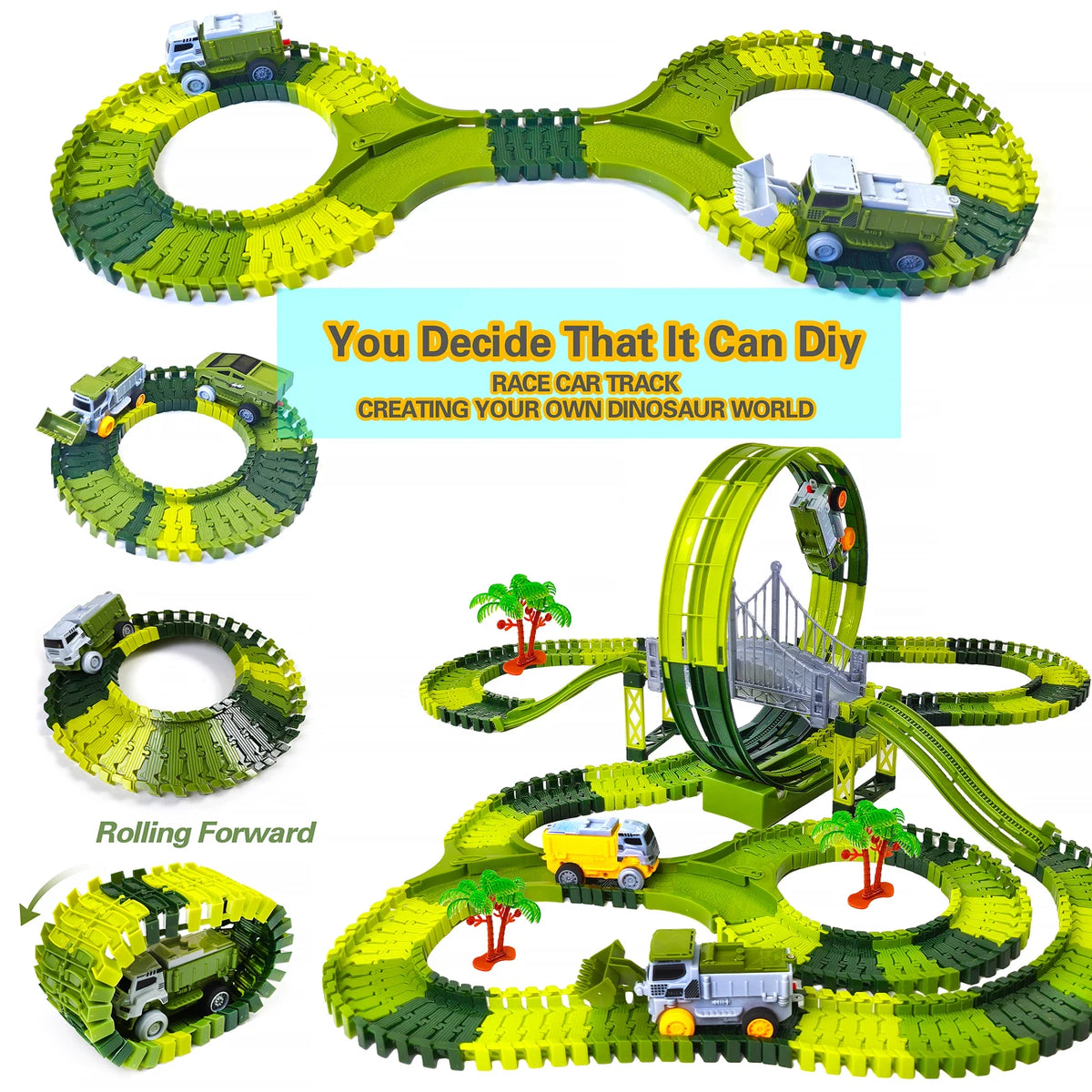 Dinosaur Race Track Set – Flexible Climbing Car Track Toy for Kids