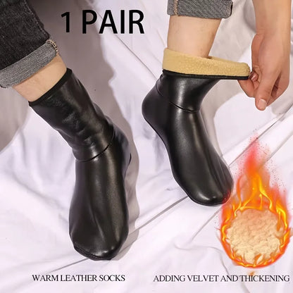 1 pair Men's and Women's Medium Waist Velvet Thick Adult Warm Foot Socks High Indoor Leather Waterproof Room Socks
