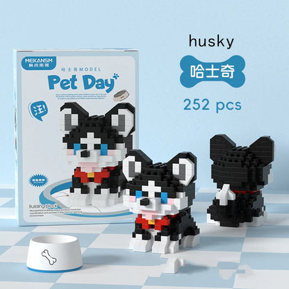 Mini Dog & Cat Building Block Model – Cute Pet Ornament