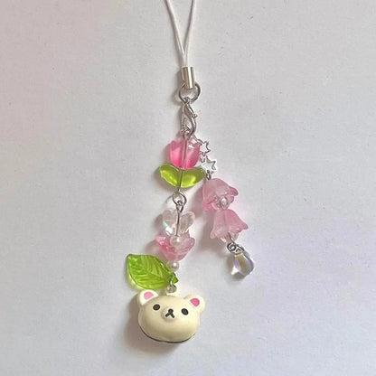 Beaded Phone Charm, Cute Bear Strawberry Chain Y2K Accessory