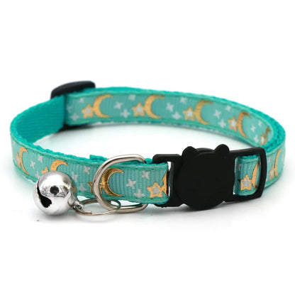 Cat Collar With Bell Adjustable Breakaway Star Moon Design