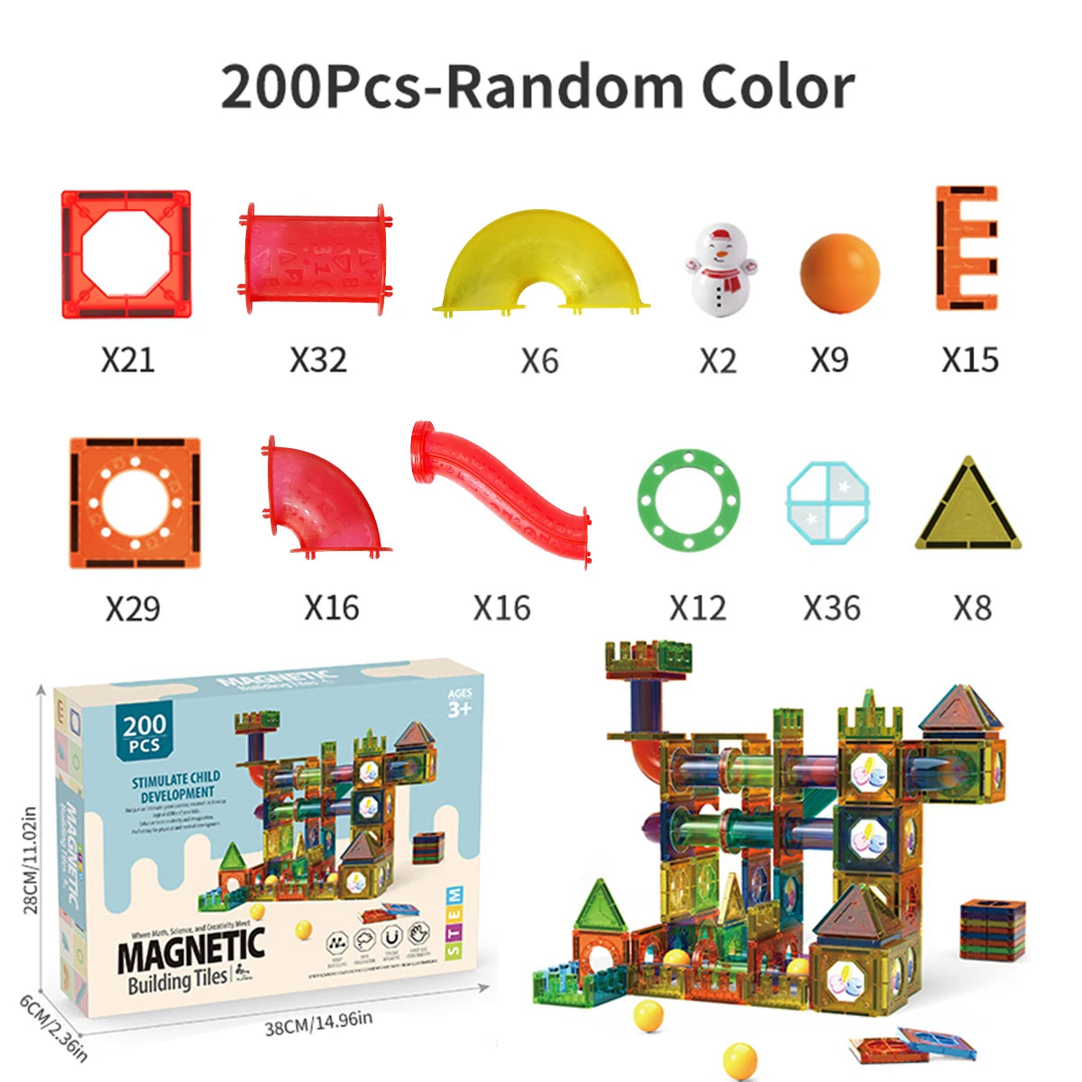 Magnetic Tiles Building Blocks with 3D STEM Marble Run