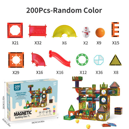 Magnetic Tiles Building Blocks with 3D STEM Marble Run