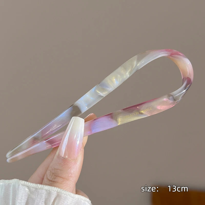 U-Shaped Hair Sticks Acetate Acrylic Hair Fork Hair Clips Fashion Bow Hairpin Geometric Headwear Women Girls Hair Accessories