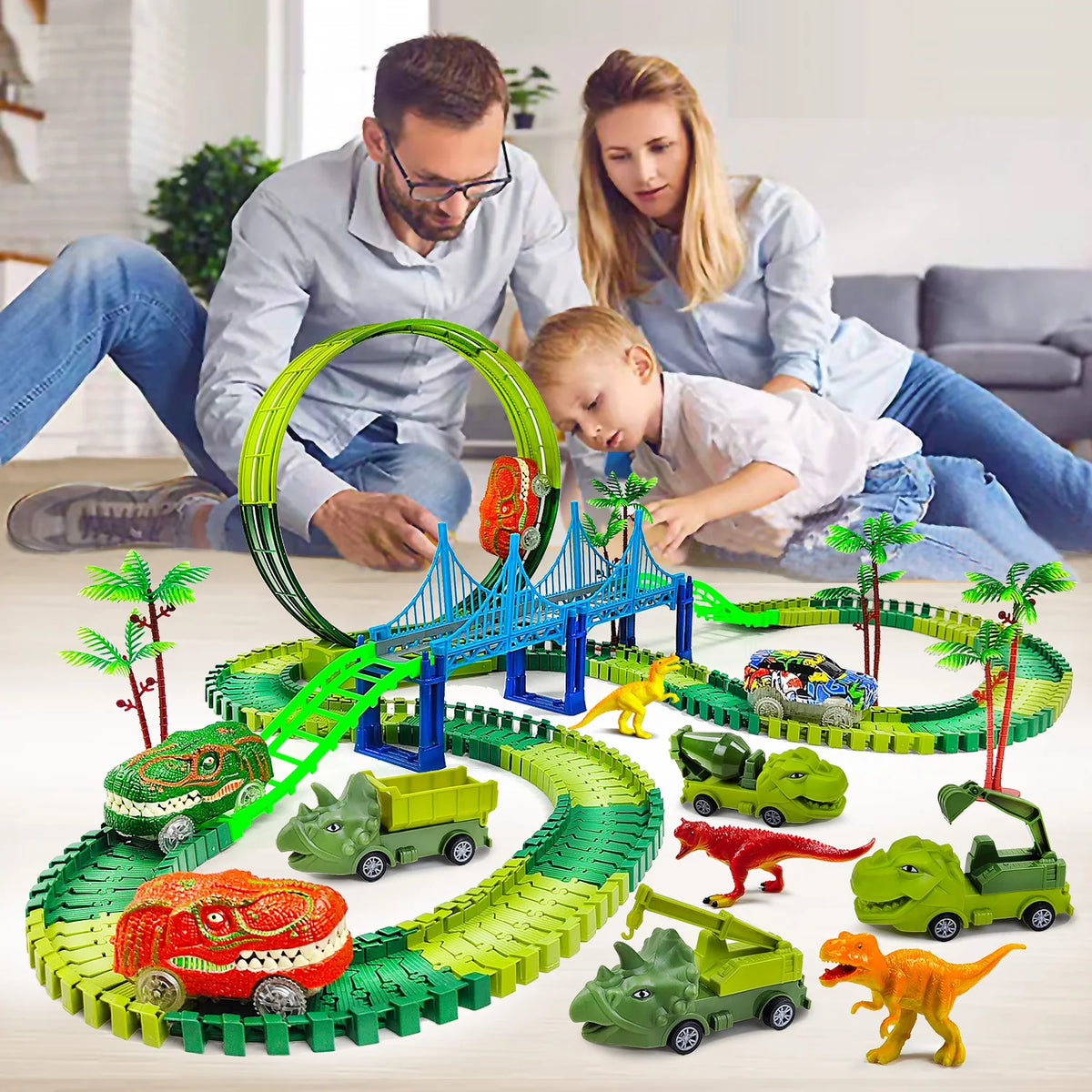 Dinosaur Track Toy – Kids Electric Track Car with Lights