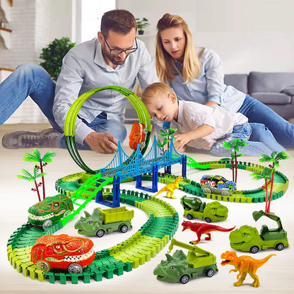 Dinosaur Track Toy – Kids Electric Track Car with Lights