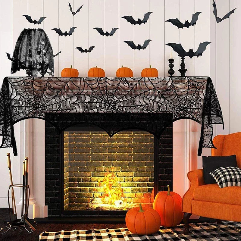 Halloween Spider Web Tablecloth – Black Lace Table Runner