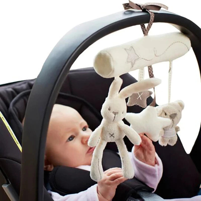 Hanging Baby Crib Toy with Rattle – Bunny & Bear Plush