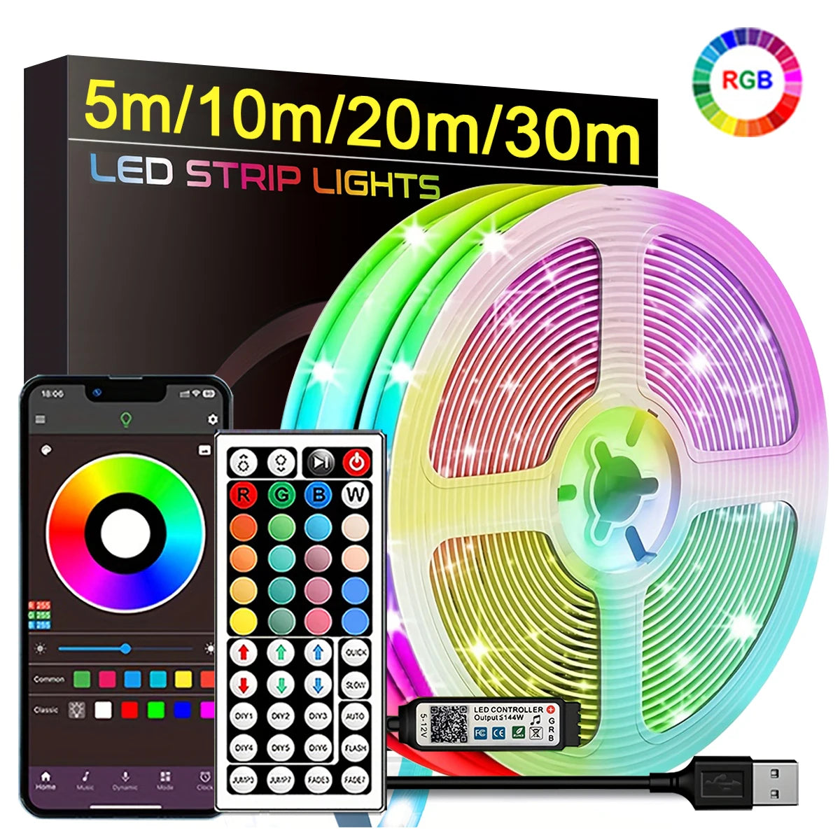 RGB LED Strip Lights with App Control for Bedroom Decor