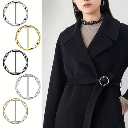 5pcs Fashion Metal Round Circle Clip Buckle Shawl T-Shirt Tie Clip Brooch Waist Buckle Versatile Clothing Ring Wrap Holder