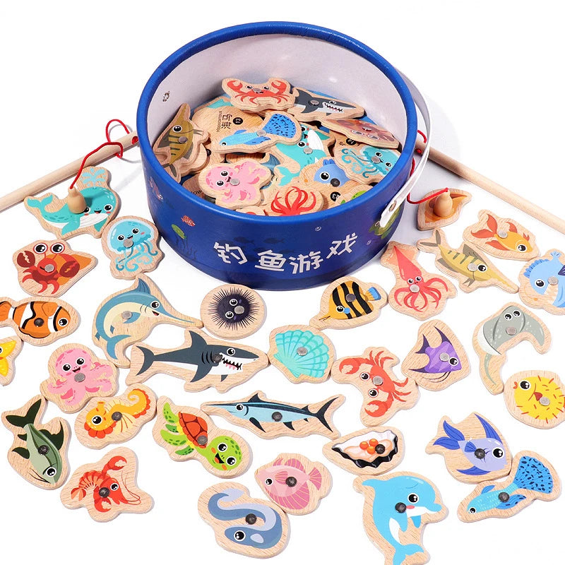 Magnetic Fishing Game for Kids – Wooden Marine Life Learning Toy