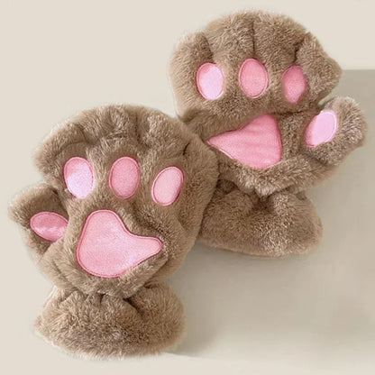 Fingerless Gloves, Cute Cat Paw Plush Gloves for Women & Adults