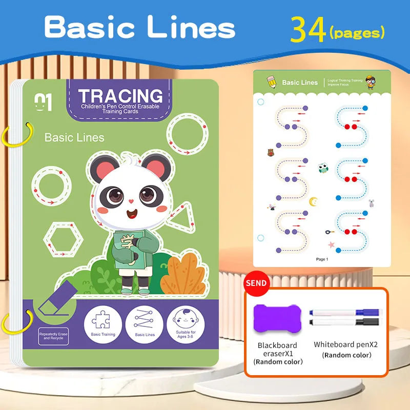 Reusable Tracing Workbook 34-Page Handwriting Practice Book for Kids
