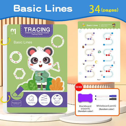 Reusable Tracing Workbook 34-Page Handwriting Practice Book for Kids