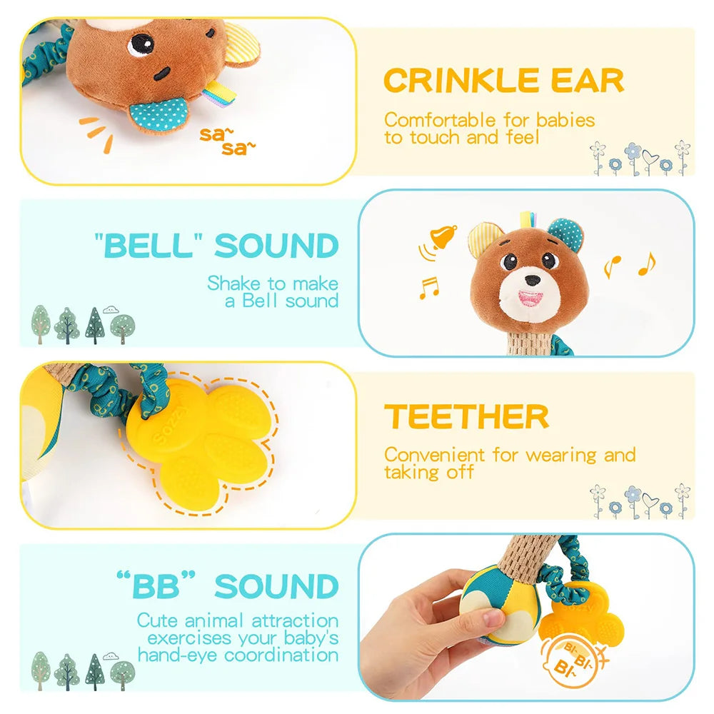 Baby Rattle Toy Soft Plush Animal Sensory Rattle for Newborns