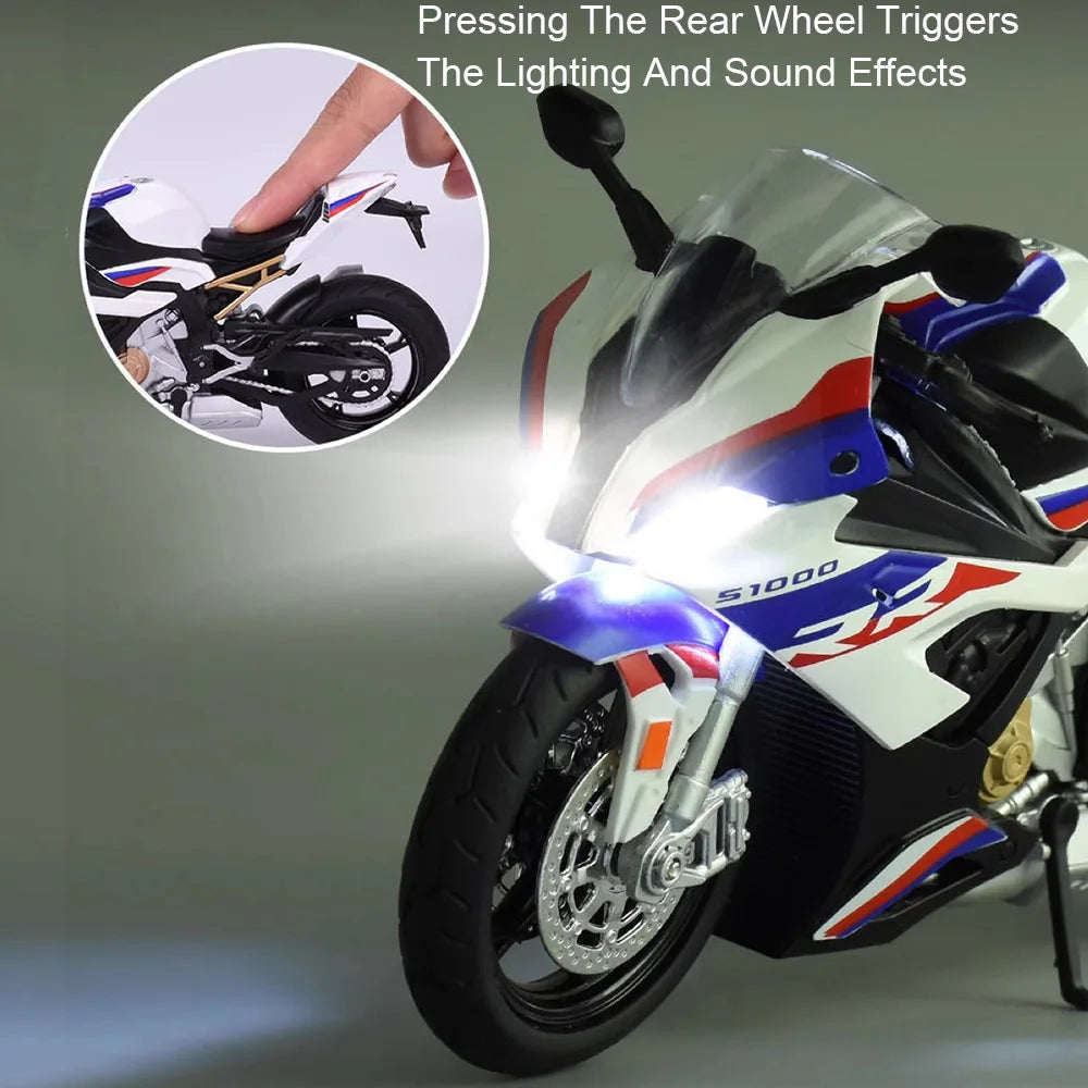 1:12 Diecast Motorcycle Model – Alloy Light & Sound Collectible