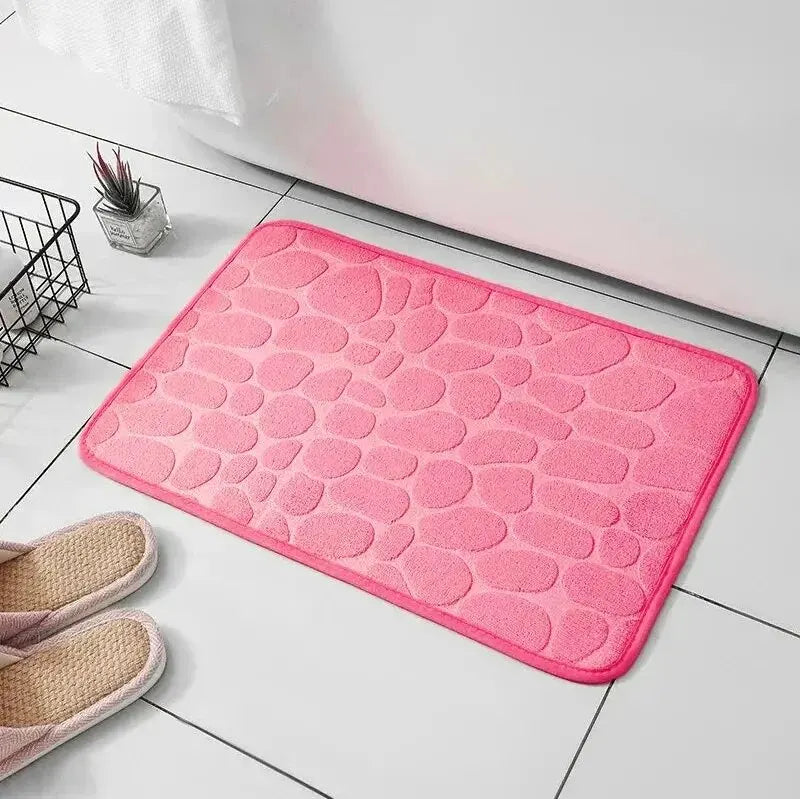 Anti Slip Bathroom Mat – Embossed Pebble Microfiber Floor Rug