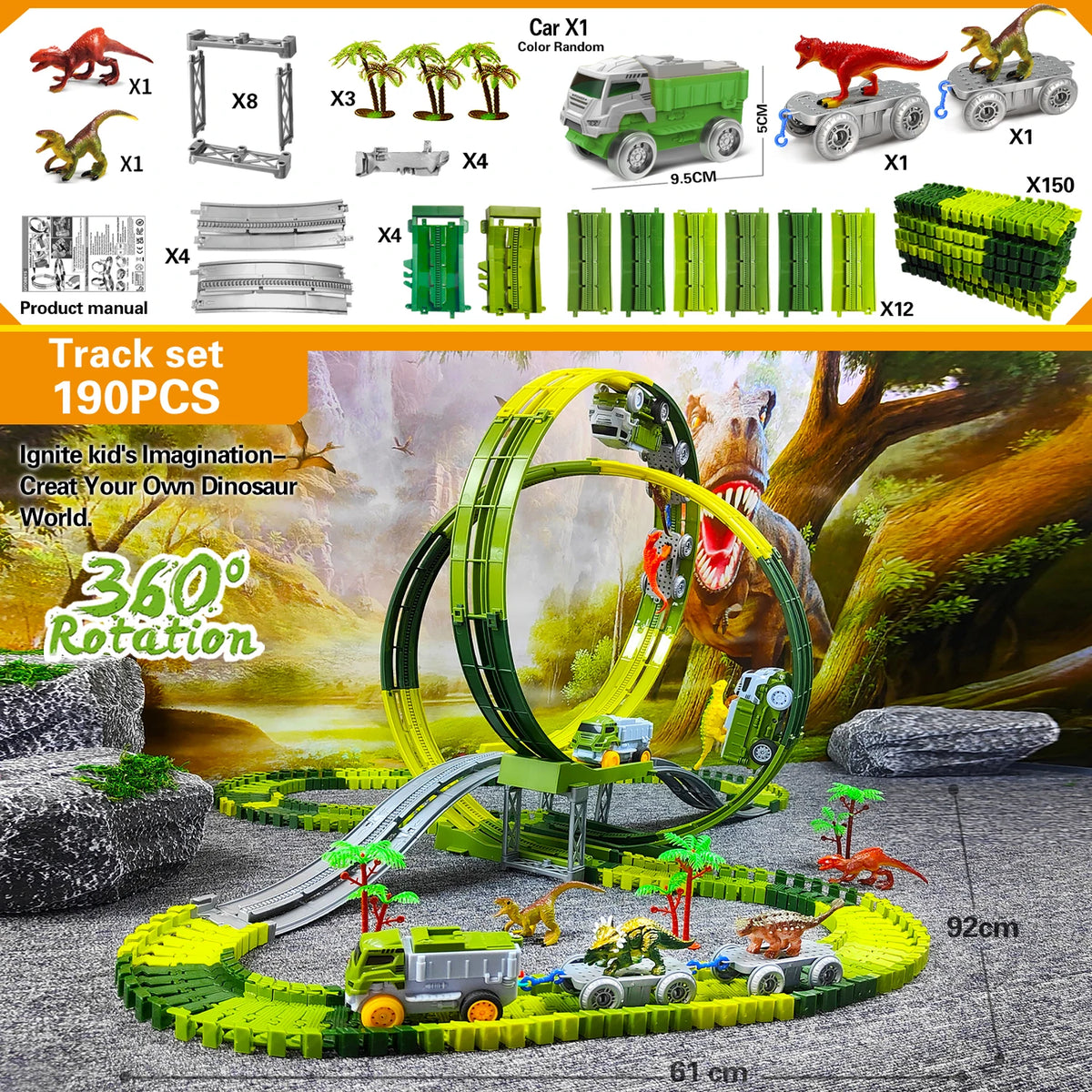 Dinosaur Race Track Toy Set – Flexible Track with Mini Car