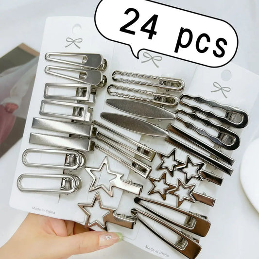 Silver Hairpins – 24Pcs Fashion Metal Hair Clips for Women