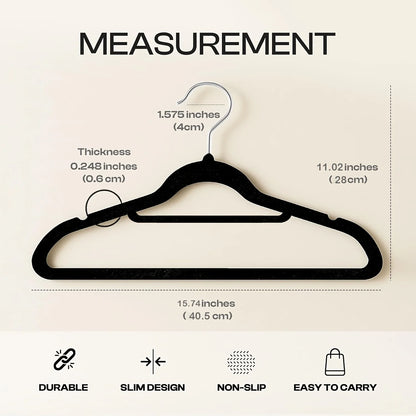 10/20/50 Pack Premium Anti-Slip Velvet Garment Hangers, Soft Flocked Non-Scratch Clothes Hangers with 360° Swivel Hooks, Heavy Duty Sturdy Coat Hangers, Slim Compact Hangers to Save Closet Storage Space
