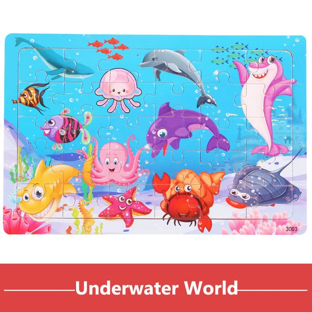 Wooden Puzzle Toys 30-Piece Animal Jigsaw Puzzle for Kids