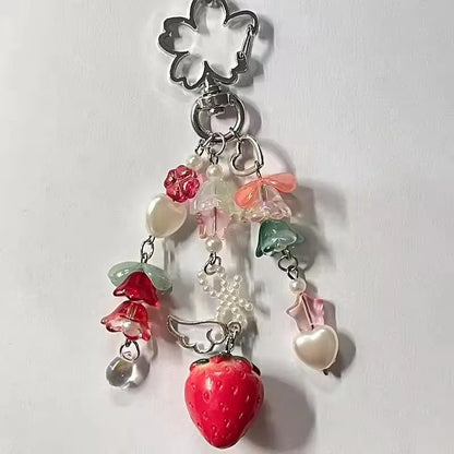 Beaded Phone Charm, Cute Bear Strawberry Chain Y2K Accessory