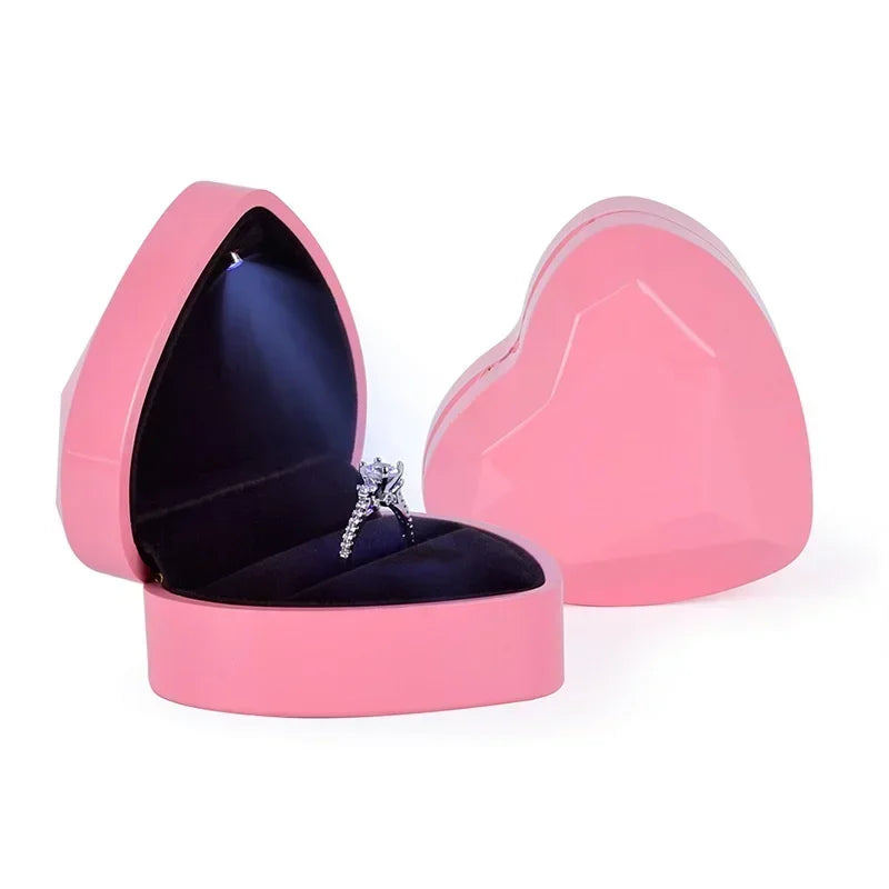 Heart Shaped Jewelry Box with LED Light for Ring & Proposal