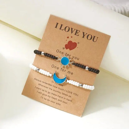 Sun Moon Couple Bracelets, Luminous Matching Rope Bracelets for Couples