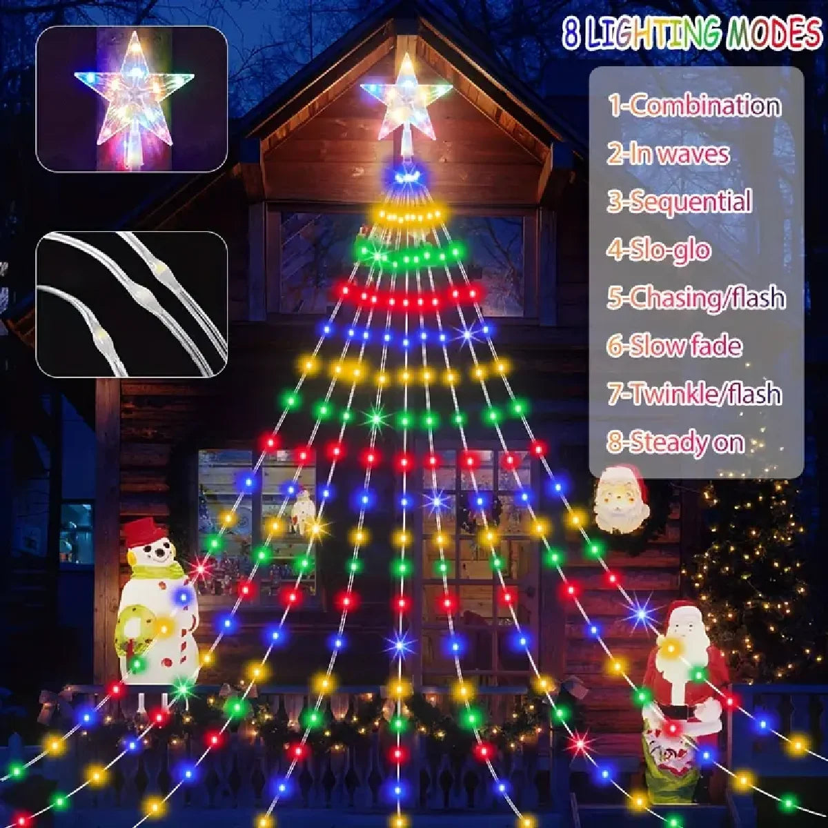 Star Waterfall String Lights – Solar LED Christmas Tree Decor