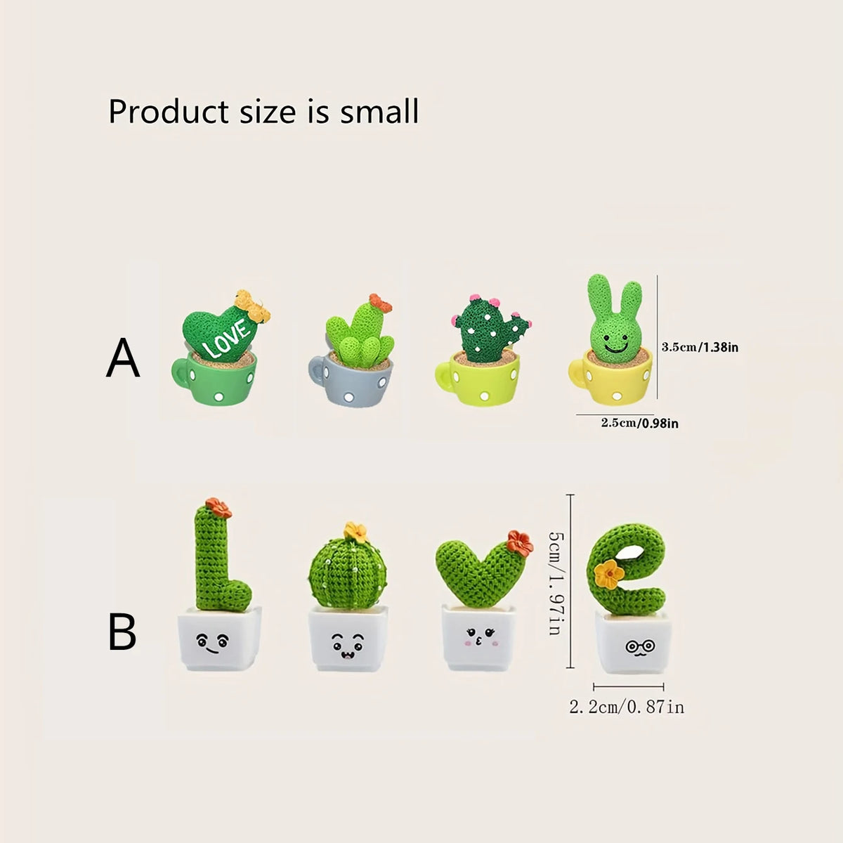 Mini Resin Cactus Decor – Set of 4 Succulent Plant Figurines