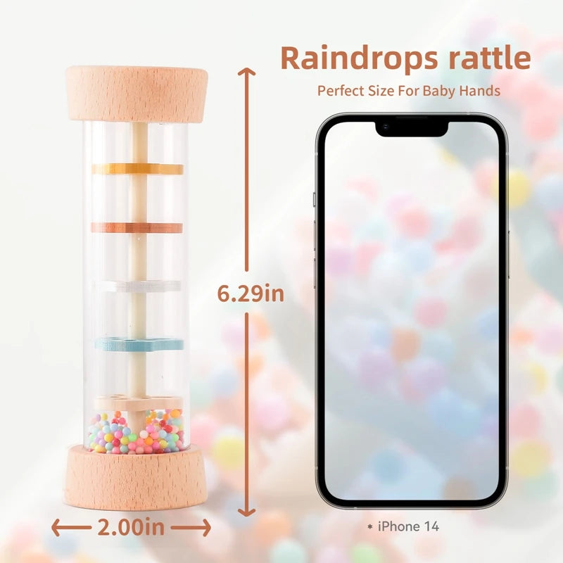 Baby Rain Stick Wooden Sensory Rattle with Colorful Beads