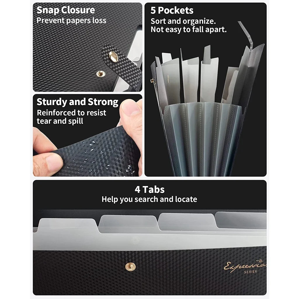 Expanding File Folder A4 5 Pocket Accordion Document Organizer