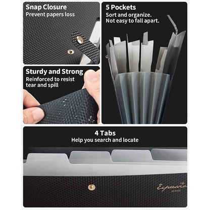 Expanding File Folder A4 5 Pocket Accordion Document Organizer