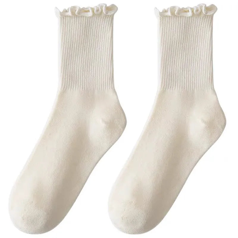 5 Pairs /1 Lot Socks for Women Breathable Black White Set Spring Autumn Ruffle Middle Tube Ankle Short