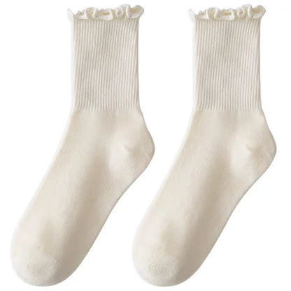 5 Pairs /1 Lot Socks for Women Breathable Black White Set Spring Autumn Ruffle Middle Tube Ankle Short
