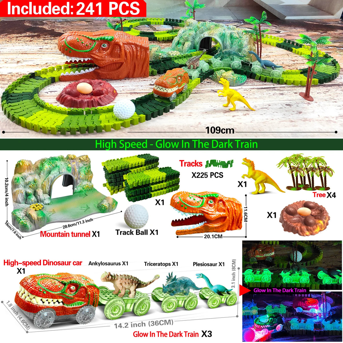 Dinosaur Race Track Toy Set – Flexible Track and Racing Car