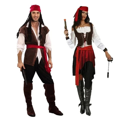 Pirate Pirates of the Caribbean Cosplay Captain Jack Sparrow Costume Men Women Female Male Female Carnival Halloween Sexy Set