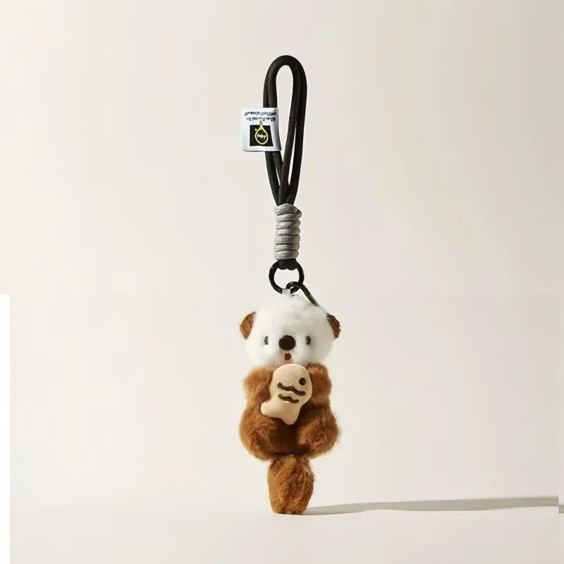 ZAKOL Cute Otters Holding Fish Plush Pendant Keychain Backpack Keyrings Pendant Bag Key Wallet Pendant Wholesale
