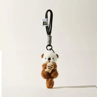 ZAKOL Cute Otters Holding Fish Plush Pendant Keychain Backpack Keyrings Pendant Bag Key Wallet Pendant Wholesale